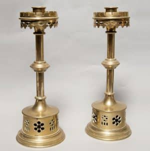 A pair of brass candlesticks-0