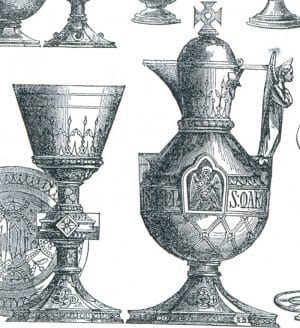 A Gothic Revival silver flagon and chalice designed by G.Goldie-341