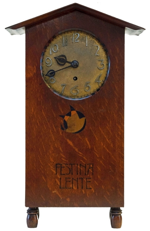  A rare inlaid oak mantle clock -0 