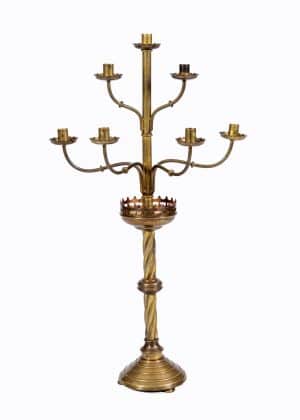 A Gothic Revival brass candelabrum attributed to J.Hardman & Son.