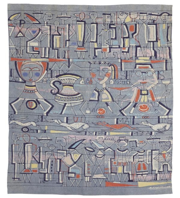  A batik greyhound racing panel, paste-resist on wool and rayon from Paul Reeves London 