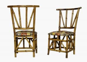 A pair of bamboo chairs