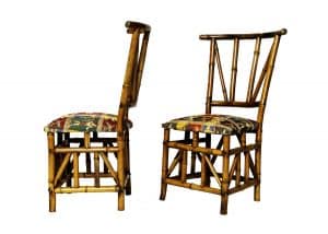 A pair of bamboo chairs