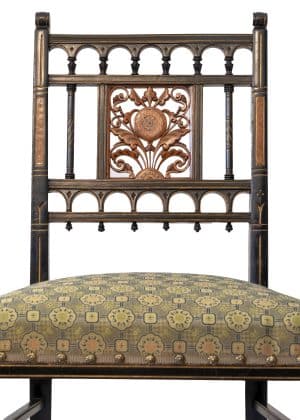 Gillows Aesthetic Movement chair - back and fabric detail