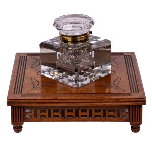 A 'Modern Gothic' glass inkwell and stand