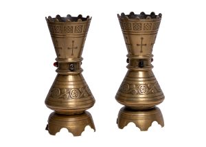 A pair of Cox & Sons altar vases